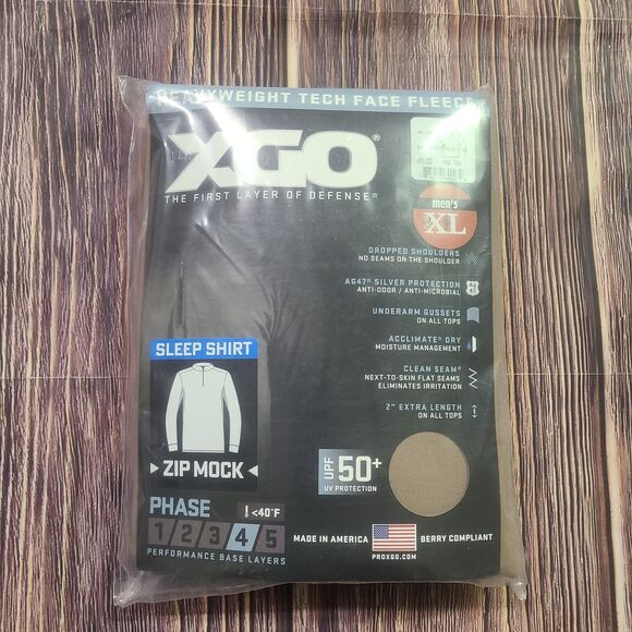 XGO Sleep Shirt Mens 2XL Zip-Mock Phase 4 Heavyweight Tan 4P11DQ-499 Made In USA - Picture 2 of 10